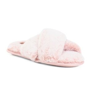 Pink Fluffy Plush Crossband Slippers